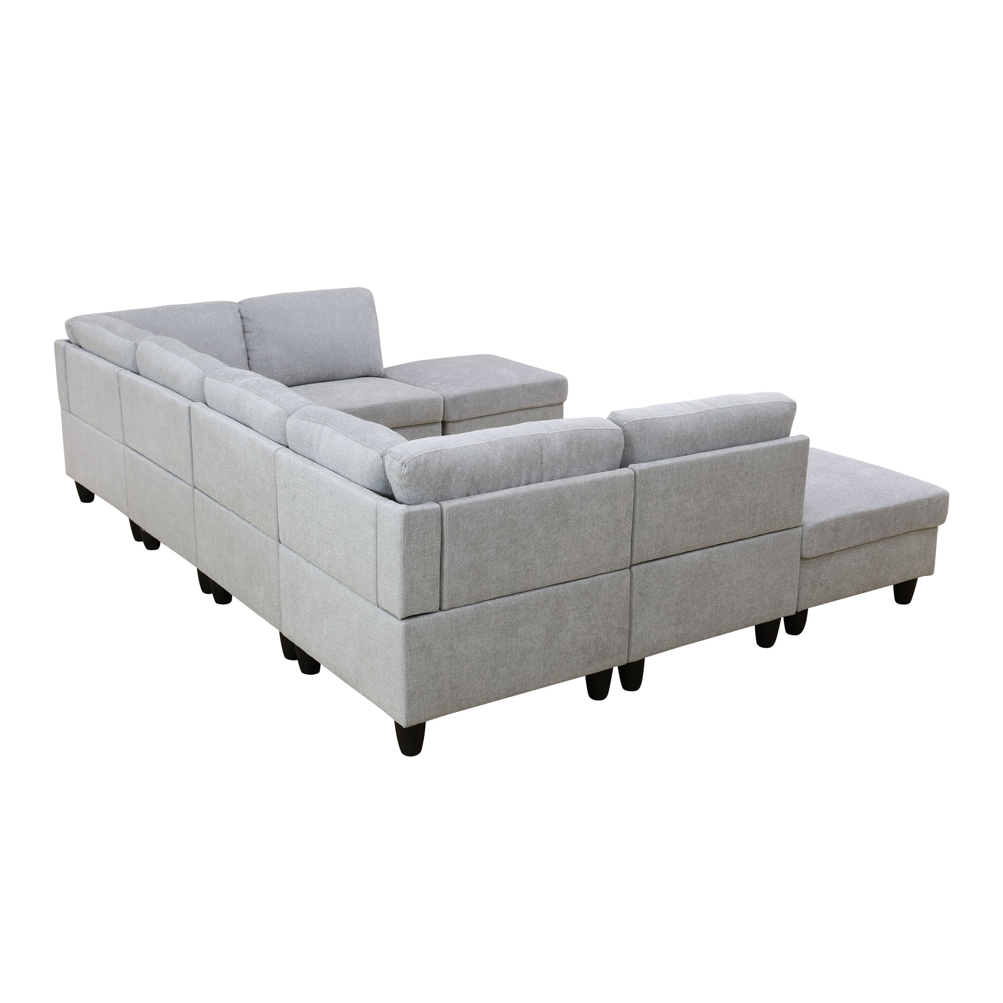 Aukfa Modular Sectional Couch Set - Square Sofa Ottoman- Flannel - Gray