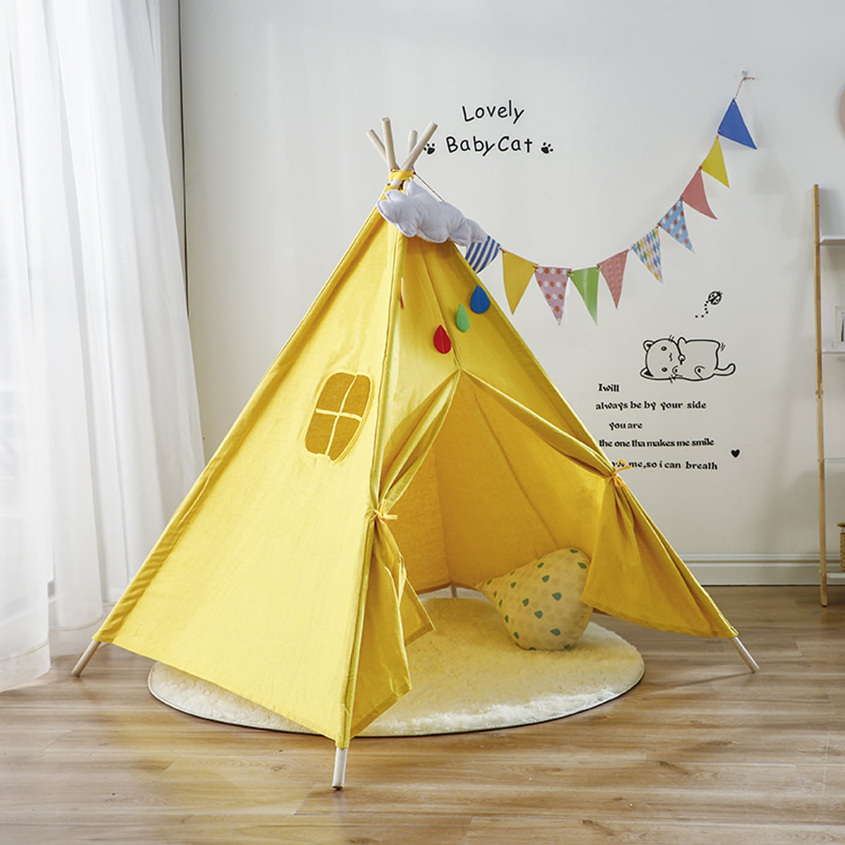 Large Canvas Kids Teepee Play Tent Childs Wigwam Wooden Indoor Outdoor Playhouse 