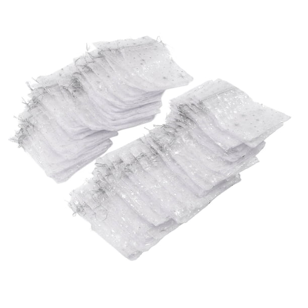 50 bolsas de malla transparente con cordón, exquisitas bolsas de regalo transparentes con patrón de estrellas para bodas e iglesias.