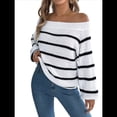 thumbnail image 3 of Suéter de Rayas con Hombros Descubiertos para Mujer, Moda de Otoño, Suéteres de Punto Casuales, Suéter Y2k, Blusas Lindas. S, 3 of 10