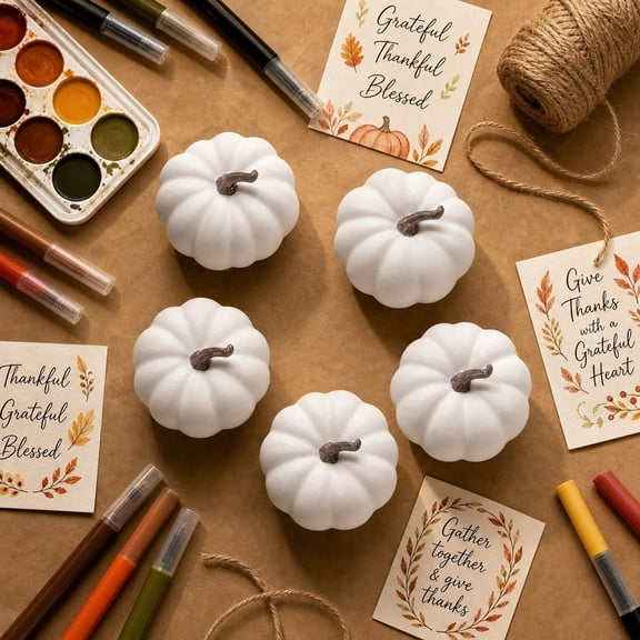 BUTASY Fall Pumpkin Decorations for Home-5Pcs Realistic Plastic Pumpkins for Indoor Outdoor Thanksgiving Centerpieces Party Decor
