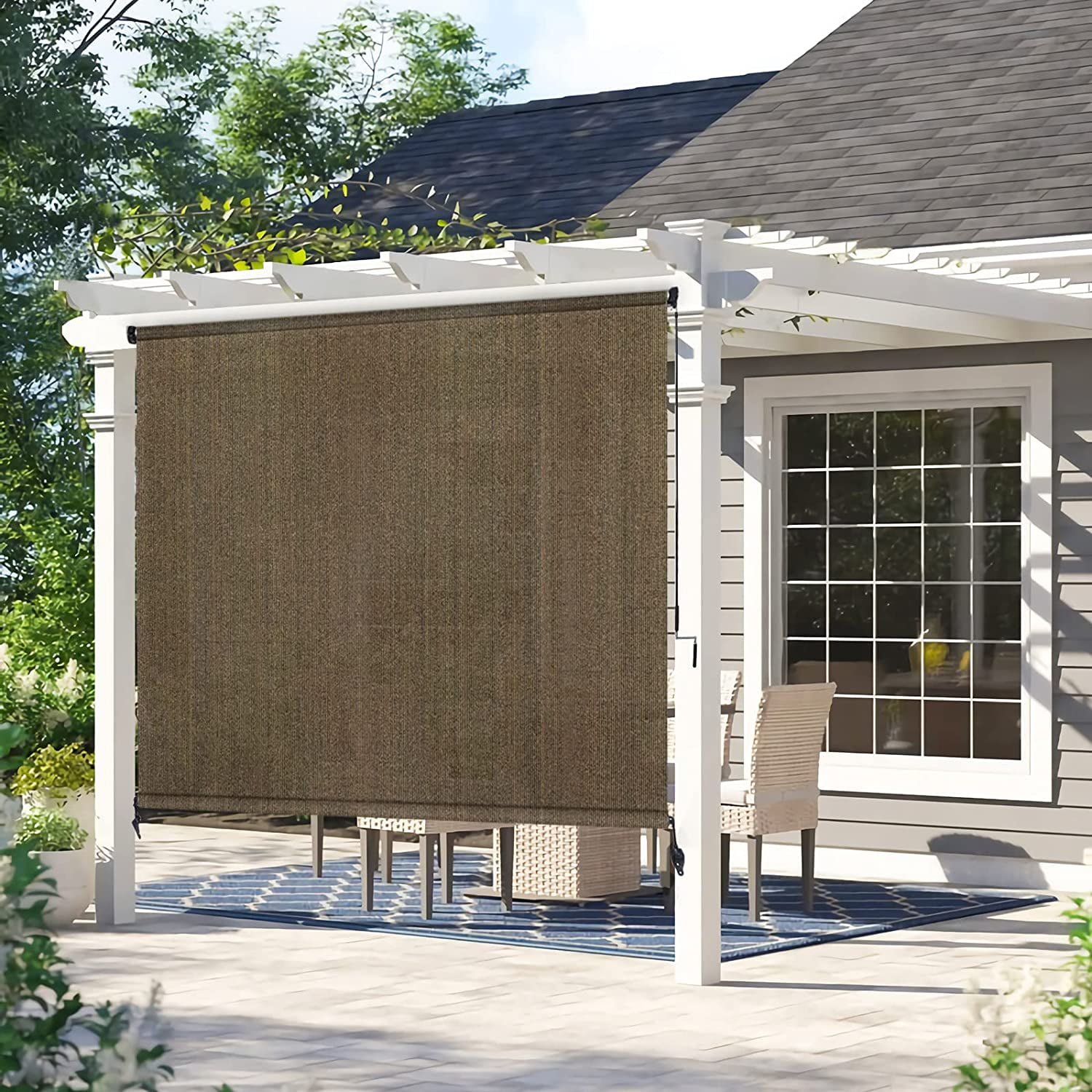 SHMAMT Outdoor Roller Shades 6'(W) x 6'(H), Exterior Cordless Patio ...