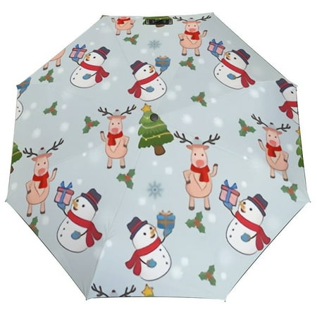 

ANYWAY.GO Windproof & Water-Resistant Compact Foldable Travel Umbrellatotes Cute snowman and deer Christmas. Portable Travel Umbrella，Diameter 42.5 in