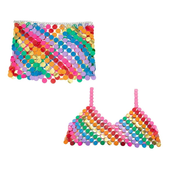 Women Girls Metal Sequin Bra Skirt Shiny Bikini Body Jewelry Hip Scarf Summer Macarena Sujetador con falda de lentejuelas