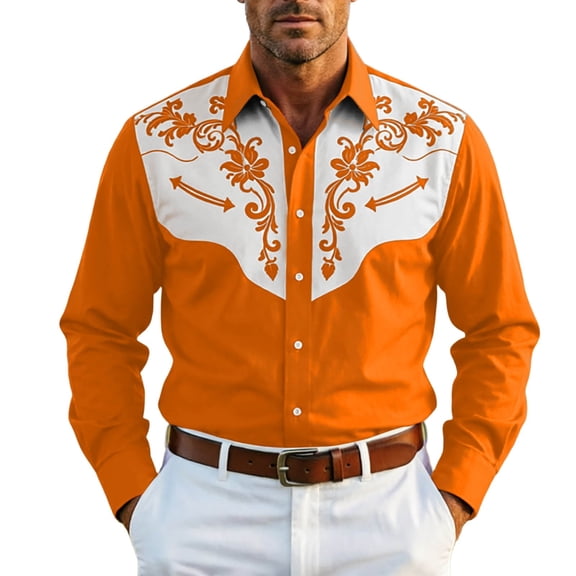 SRZYMJ Men's Western Shirt Long Sleeve Embroidered Cowboy Casual Snap Button Shirt