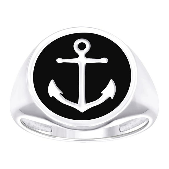 925 Sterling Silver Mens Black Enameled Anchor Nautical Fashion Ring 16x3.1mm Wide Size 8 Ring for Men