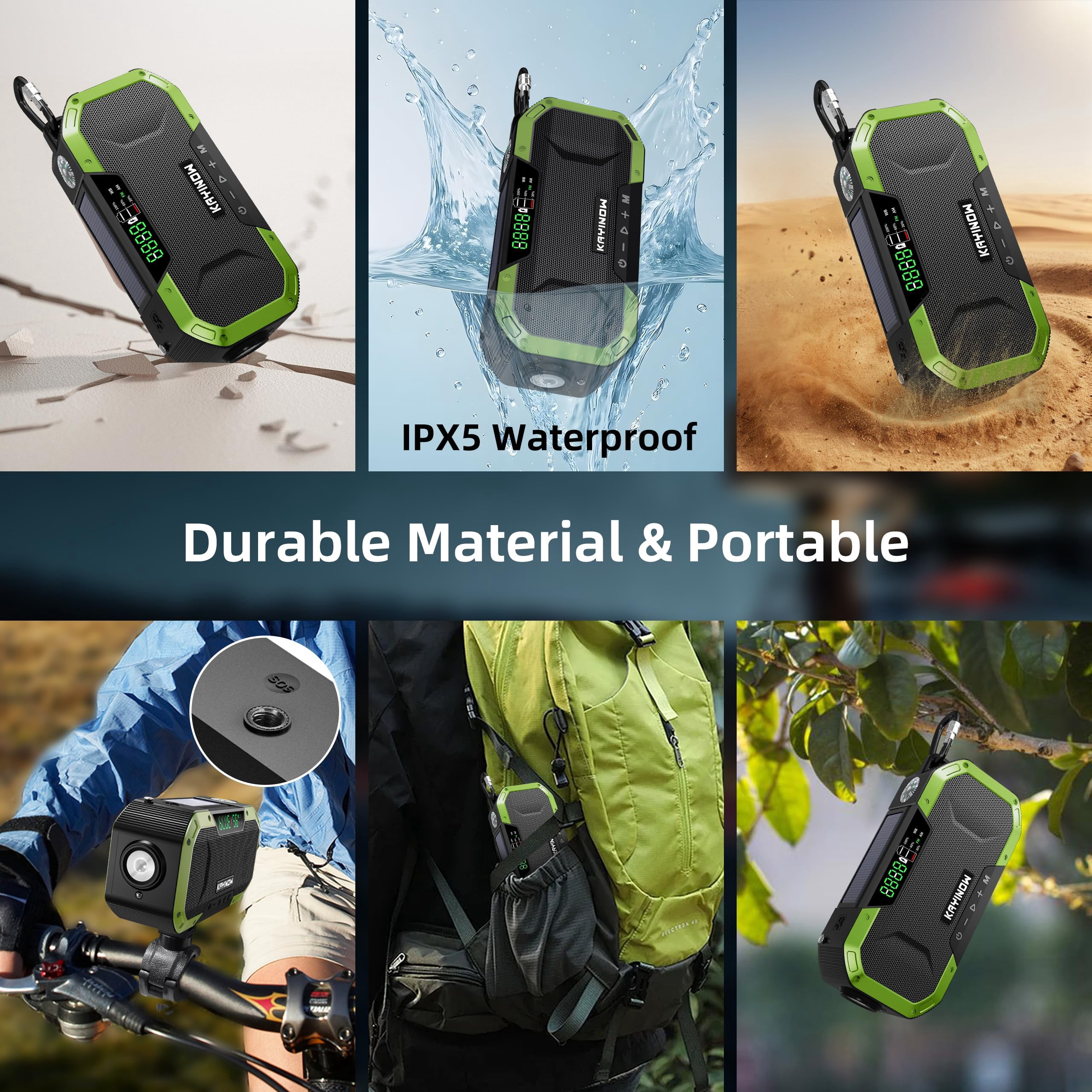 Hand Crank Emergency Radio Portable Am Fm Noaa Weather Solar Power 18500mwh/5000mah Operated Usb Charging Flashlight Waterproof Sos For Camping Outage Storm