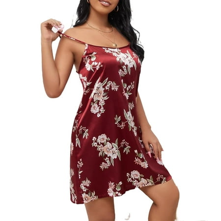 

Elegant Floral Print Cami Strap Slip Dress Sleeveless Burgundy Plus Size Nightgowns & Sleepshirts (Women s)
