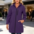 thumbnail image 2 of Levmjia Women Hooded Rain Jacket Waterproof Lightweight Long Sleeve Zip Up Mid Length Loose Fit Solid Color Outerwear Pockets Daily Commute Hiking Camping Travel Outdoor Casual, 2 of 6