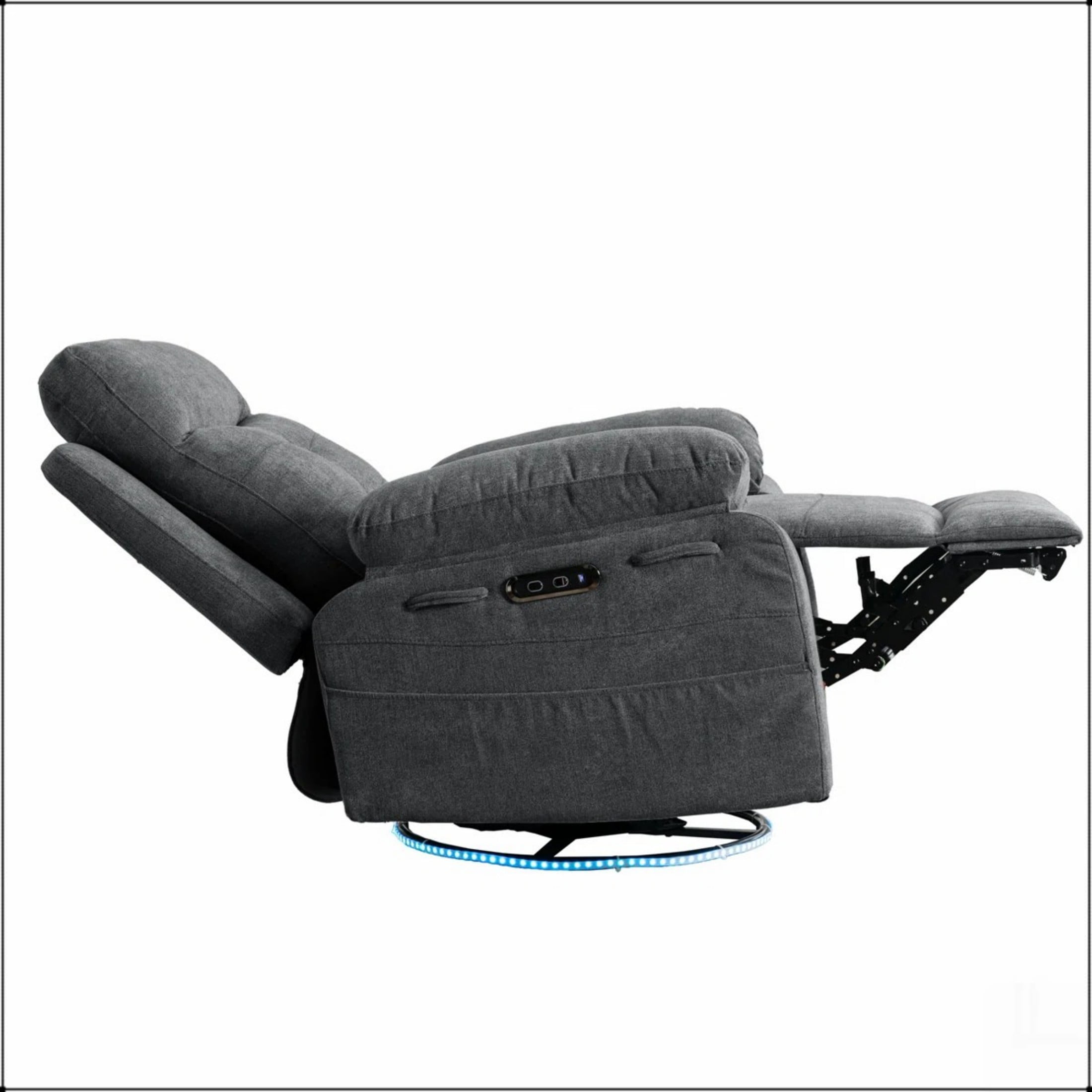 Aukfa Swivel Glider Power Recliner Chair with Bluetooth Speaker, LED Light, USB/USB-C, Storage Pockets