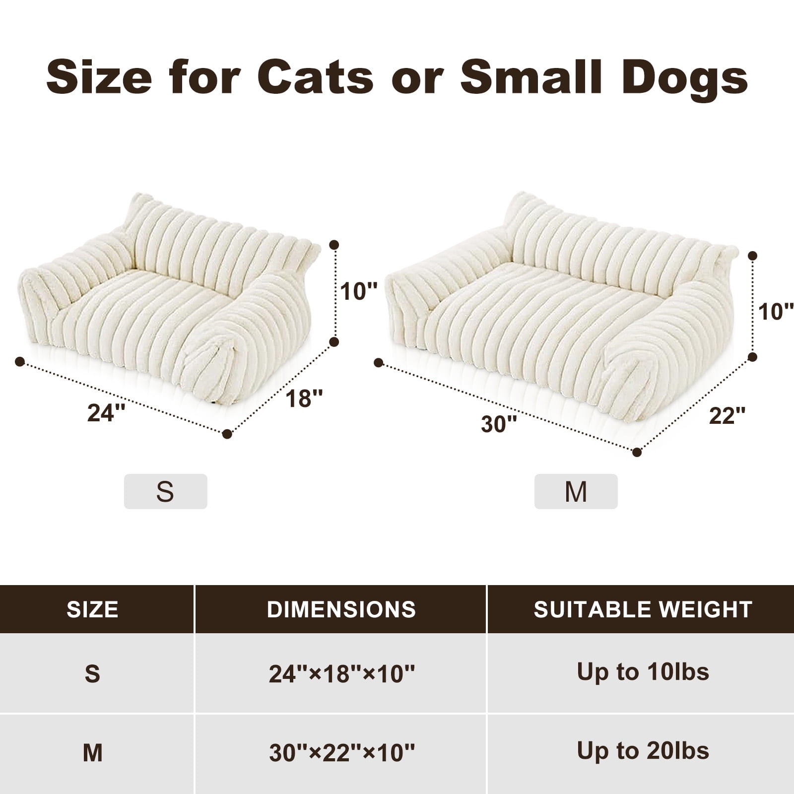 Sanmadrola Cute Cat Bed for Indoor Cats, Couch Bed with Removable Washable,Premium Soft Corduroy Fleece Pet Bed for Small Dog & Cat,Milk White