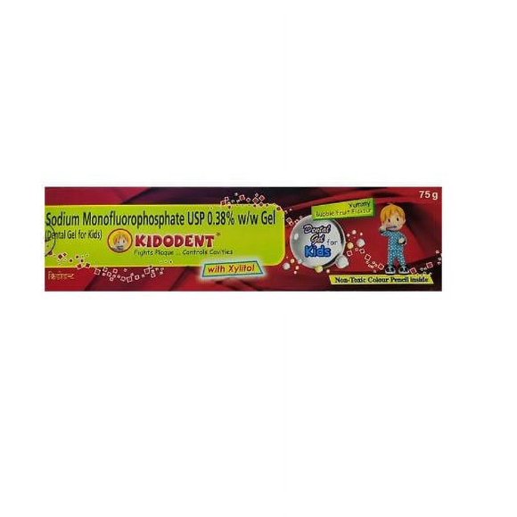 Kidodent Dental Gel with Xylitol for Kids | Fights Plaque & Cavities | Toothpaste With Non-Toxic Colour Pencil 75 gm