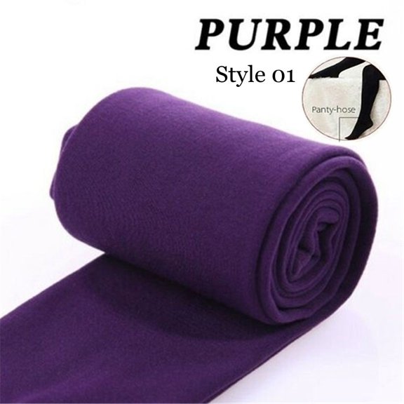 Women Winter Thermal Fluff Lined Leggings Stretch Slim Pants, 8 Colors PURPLE STYLE 01