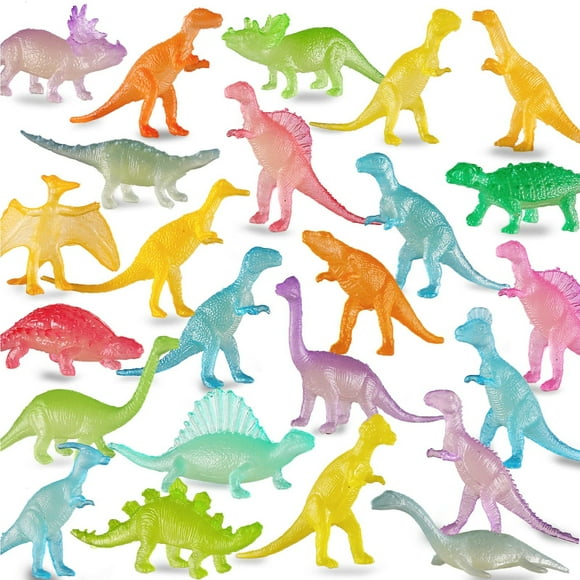DinoGlow Party Pack - 96 Mini Dinosaur Toys Set | Glow in the Dark Realistic Figures | Kid Birthday Favors, Valentines Gift, Pinata Stuffers | 24 Styles, Plastic Fun for Goody Bags & Easter Baskets
