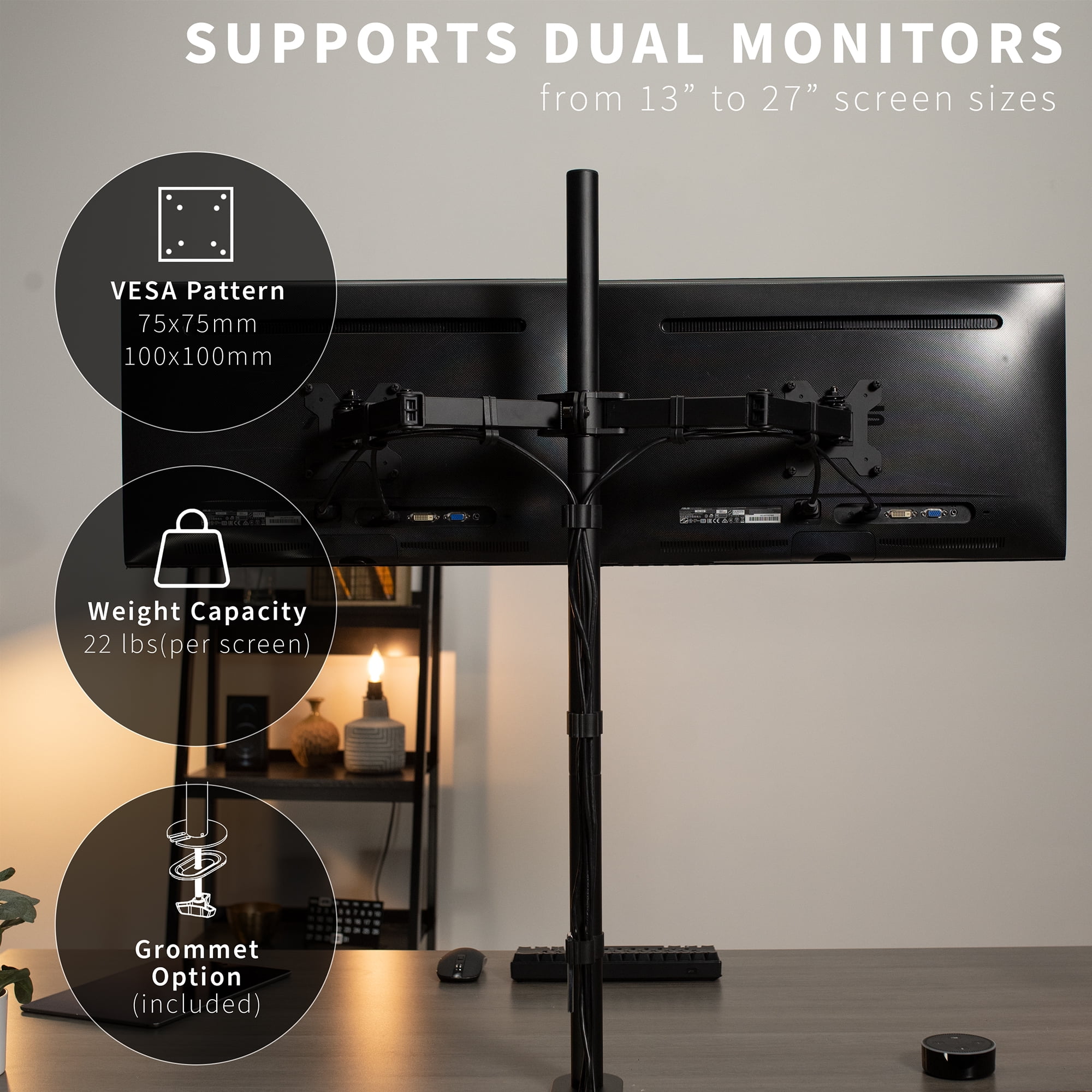 VIVO Dual Monitor Desk Mount Extra Tall Adjustable Stand for up to 27" Screens
