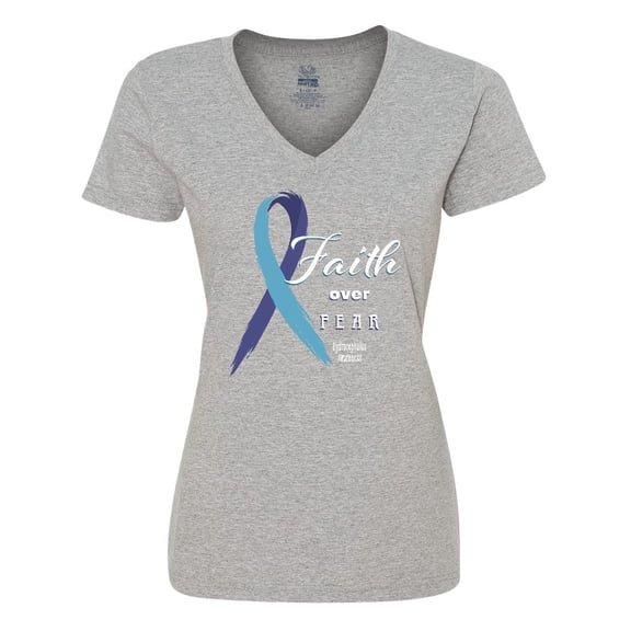 Inktastic Faith over Fear Hydrocephalus Awareness with Blue Ribbon Women's V-Neck T-Shirt