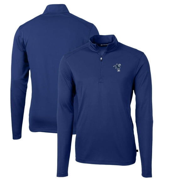 Men's Cutter & Buck Royal Indianapolis Colts Throwback Logo Virtue Eco Pique Recycled Quarter-Zip Big & Tall Pullover