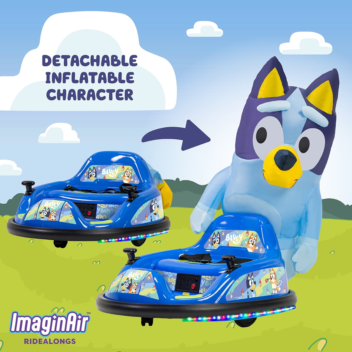 Bluey 6V ImaginAir Ride-On Bumper Car with Inflatable Character
