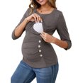 thumbnail image 4 of BLUSA DE V CUELLO PARA MUJERES INSPIRE CHIC, CAMISAS DE AMAMANTAMIENTO DE MANGA 3/4, TEJIDO RIBETEADO SÓLIDO, DECORACIÓN DE BOTONES, TOPS MATERNIDAD ARRUGADOS, GRANDE, COLOR MARRÓN, 4 of 5