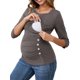 thumbnail image 4 of BLUSA DE V CUELLO PARA MUJERES INSPIRE CHIC, CAMISAS DE LACTANCIA DE MANGA 3/4, TEJIDO RIBETEADO SÓLIDO CON BOTONES DECORATIVOS, TOPS MATERNIDAD ARRUGADOS, COLOR MARRÓN MEDIO, 4 of 5