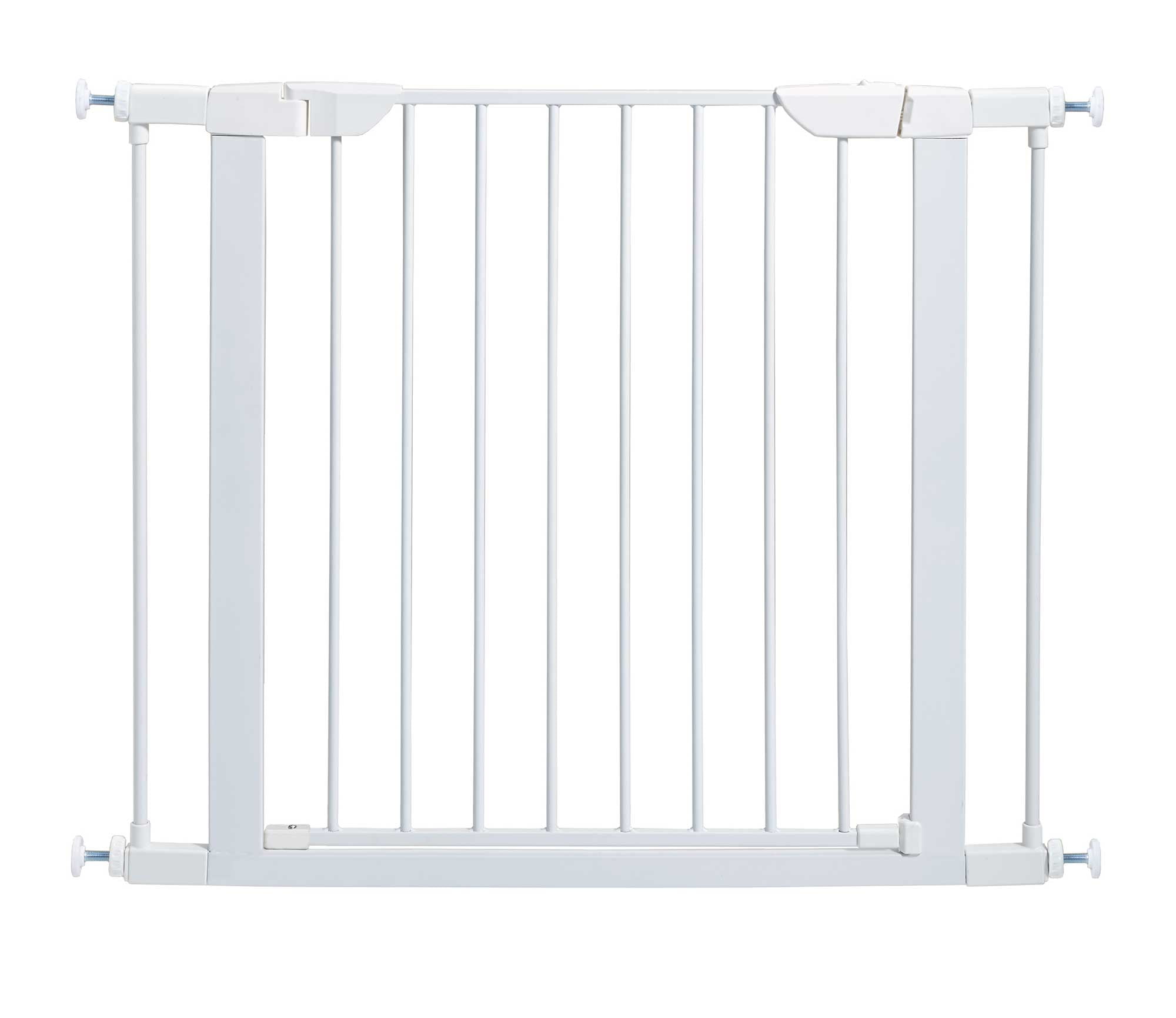 MidWest Homes for Pets 39 Inches Tall Walk-Though Steel Pet Gate, Pressure Mounted Dog Gate Measures 29 - 38 Inches Wide & Includes two 3-Inch-Wide Extensions, White