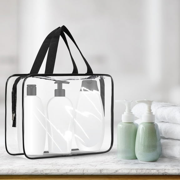 Large Clear Travel Bags for Toiletries, Waterproof Clear Cosmetic Makeup Bags, Transparent Packing Organizer Storage Bags (Black)