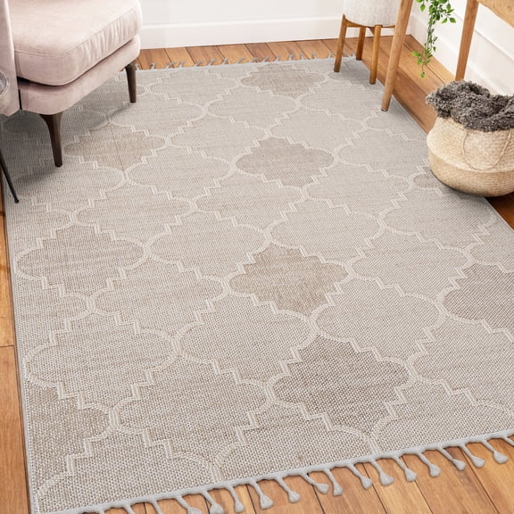 Loom & 8x10 Area Rug - Cream/trellis, Stain , Long-term Use, For Home Office In House Indoor/outdoor Strong And Stain-, Pet-