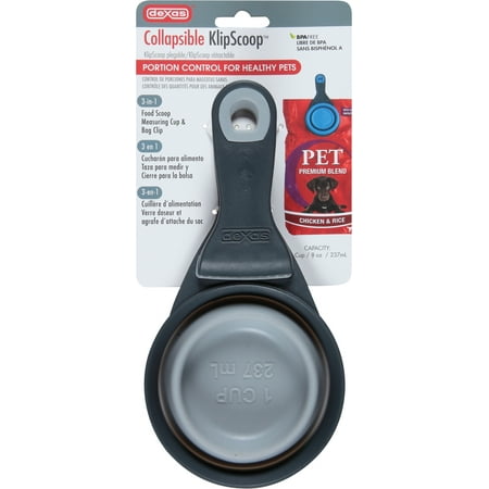 UPC: 0084297309336 | Dexas Pets Collapsible KlipScoop Collapsible Dry Dog Food Scoop and Dog Food Bag Clip  1 Cup Capacity  Light Gray (PW660432429)