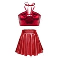 thumbnail image 3 of Conjuntos de falda brillante metalizada para mujer, top corto con cuello halter erótico metalizado brillante y falda con volantes de cintura alta, ropa de club, 3 of 5