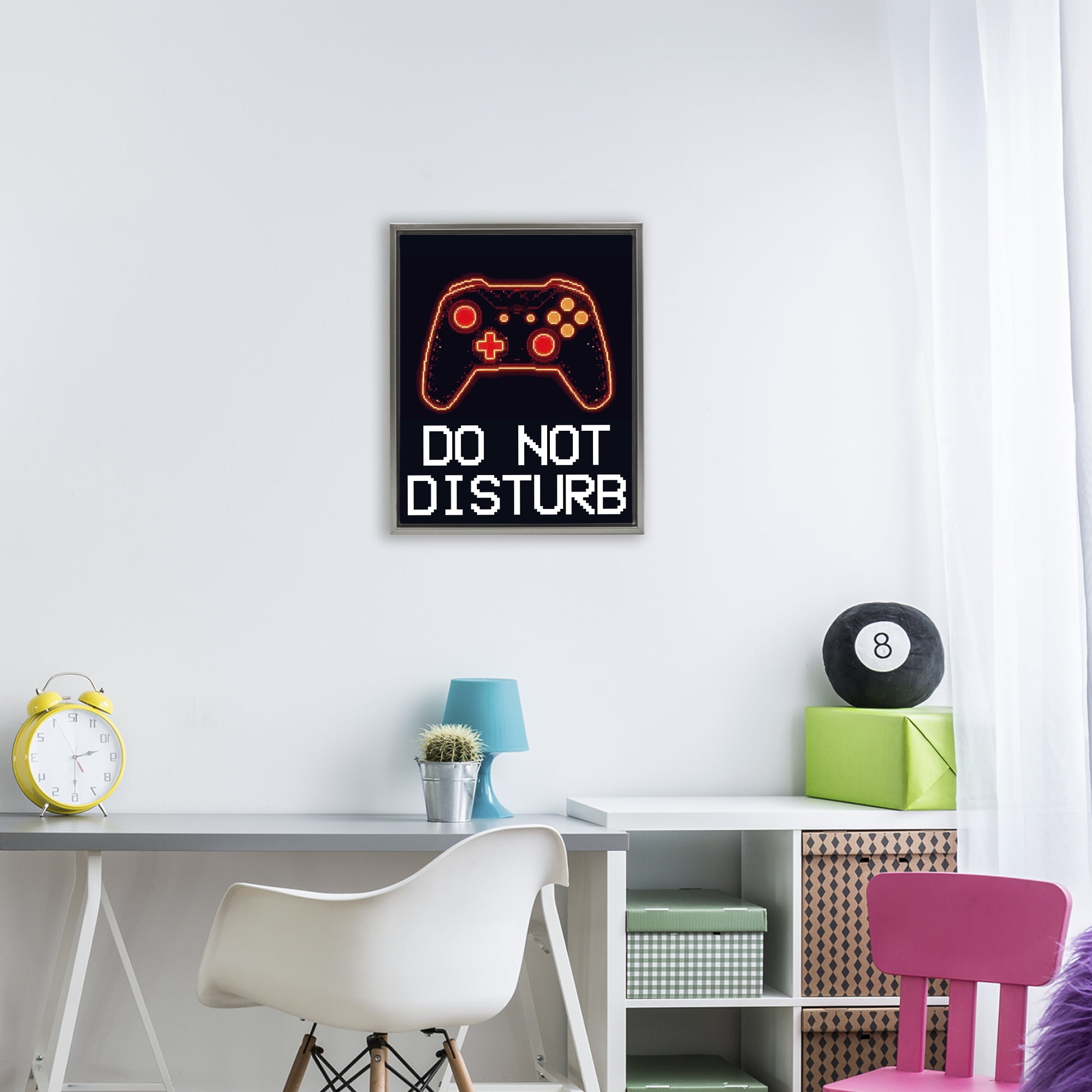 Do Not Disturb Neon Control Gray Framed Floater Canvas Wall Art, design by Kim Allen