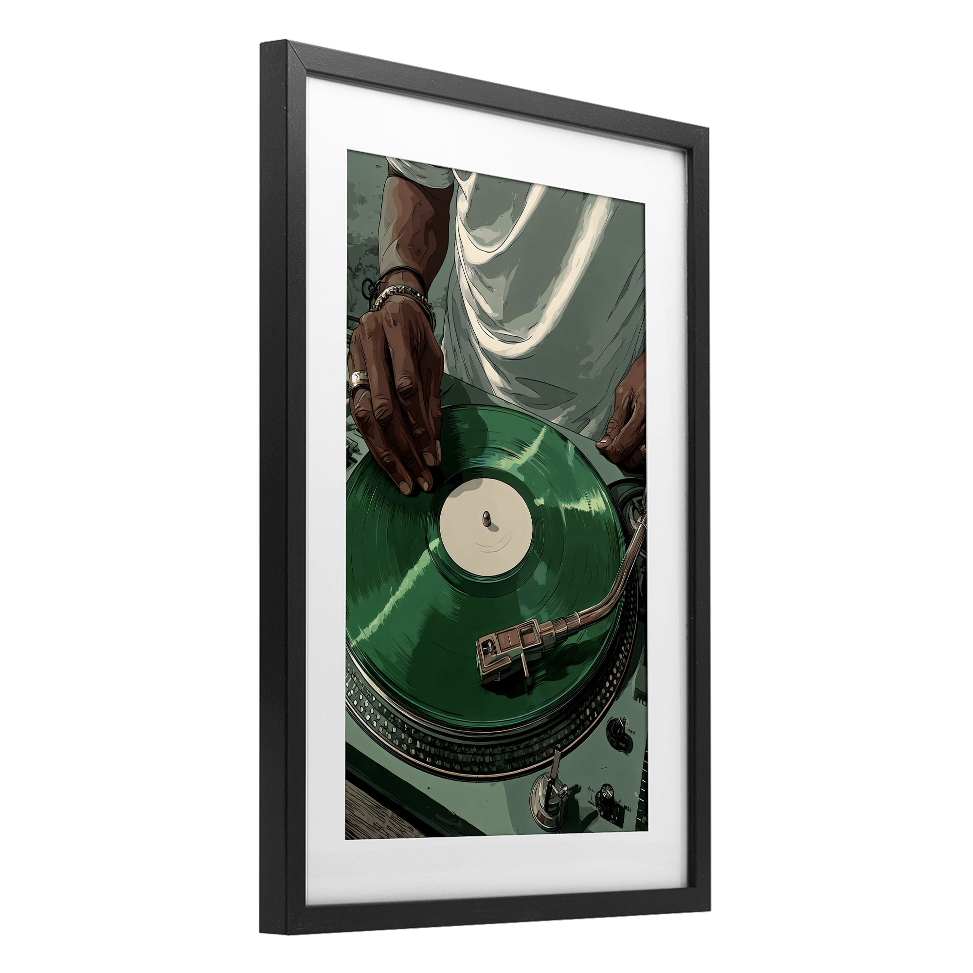 Stupell Industries DJ Spinning Green Record Black Framed Print Under Glass, design by Franklyn Gregory