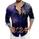 thumbnail image 1 of Camisas De Vestir Para Hombre Manga Larga Camisa de manga larga con solapa con botones y estampado digital 3D para hombre de Año Nuevo y Festival de Primavera (Black, M), 1 of 5