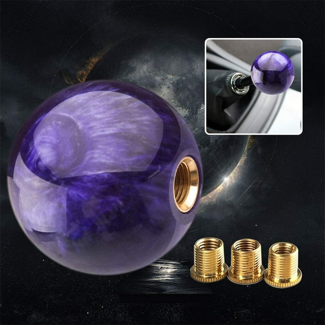 Marble Style Round Ball Gear Shift Knob with Adapters Universal Car Shift Knob Adapter Acrylic Stick Shift Knob Fit for Most Transmission Vehicles (Purple)