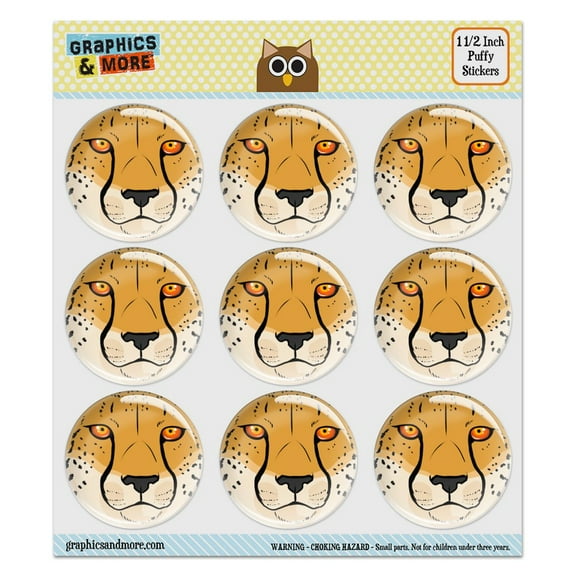 Cheetah Face Safari Puffy Bubble Dome Scrapbooking Crafting Stickers - Set of 9 - 1.5" (38mm) Diameter Each