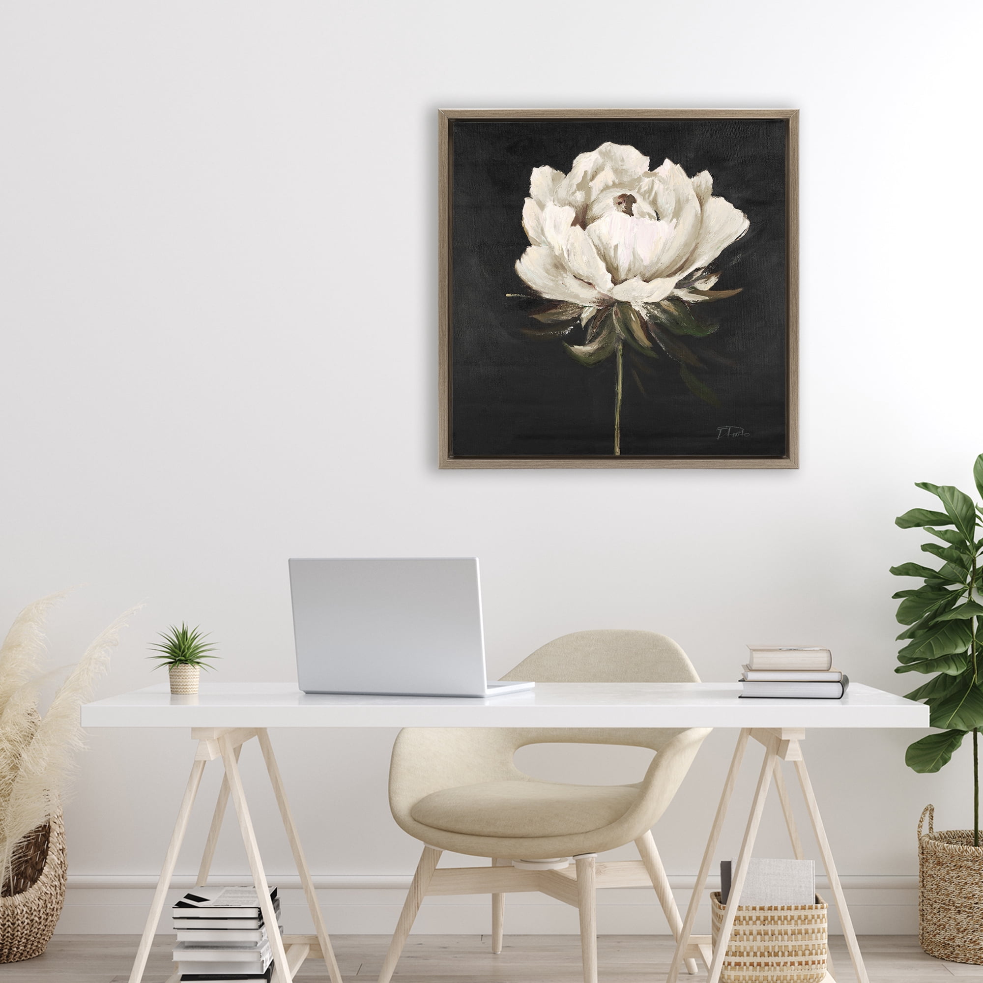 Stupell Industries Pretty Delicate Bloom on Black Brown Framed Floater Canvas Wall Art, design by Patricia Pinto