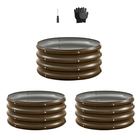 KFFKFF Metal Raised Garden Bed, Set of 3, 2 x 2 x 1 ft Outdoor Galvanized Planter Box, Open Base Design, Spacious Planter for Vegetables, Flowers, Herbs, and Succulents with Wood Grain Finish