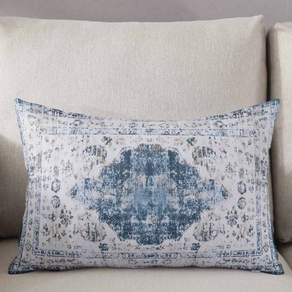 Decorative Pillow Cover 20x26 Inch Boho Floral Lumbar Pillow Cover Vintage Shabby Chic Distressed Denim Blue Cream Soft Cushion Covers for Sofa Couch Bed, Living Room Home Decor
