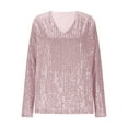 thumbnail image 4 of Aobny Christmas T Shirts Women Sparkly Sequin Outfits Long Sleeve Pullover V-Neck Pink Womens Blouses,XXL, 4 of 7
