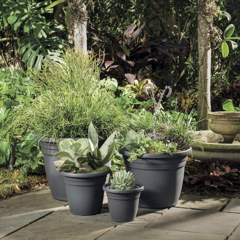 Crescent Garden 18” x 18” x 13.5” Round Charcoal Polyethylene