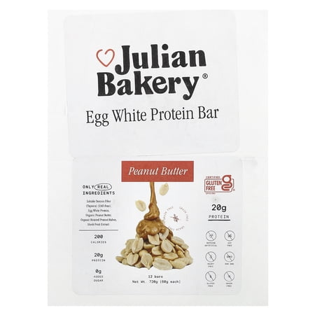 Julian Bakery Egg White Protein Bar  Peanut Butter  12 Bars  60 g Each