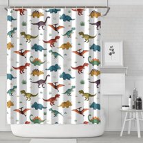 White Dinosaurs Pterosaurs Plants Pattern Shower Curtain 72"x84" ,Bathroom Decorative Shower Curtains Set with 12 Hooks,Modern Waterproof Washable Shower Curtain