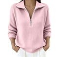 thumbnail image 2 of AVRNLIQ Womens Oversized Quarter Zip Ribbed Knit Pullover Sweater, Pink, Relaxed Fit Long Sleeve,Size S, 2 of 5
