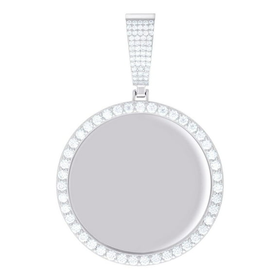 925 Sterling Silver Mens 3.04ct Moissanite Circle Picture Frame Pendant 59.5x39.5mm Wide Necklace for Men