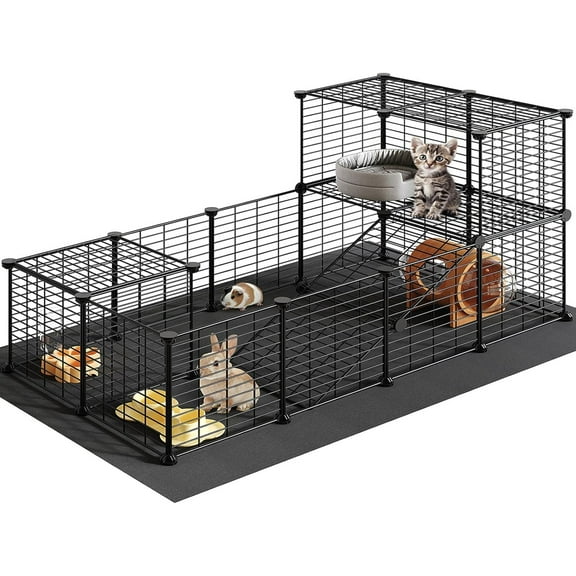 Guinea Pig Cage with Waterproof Mat, 24 Panels Small Animal Playpen, Rabbit Cage, Bunny Cage, Chicken Cage, Pet Playpen, Indoor Outdoor Yard Fence, 57 x 31.5 x 23.6 Inches, Black BK03PP03