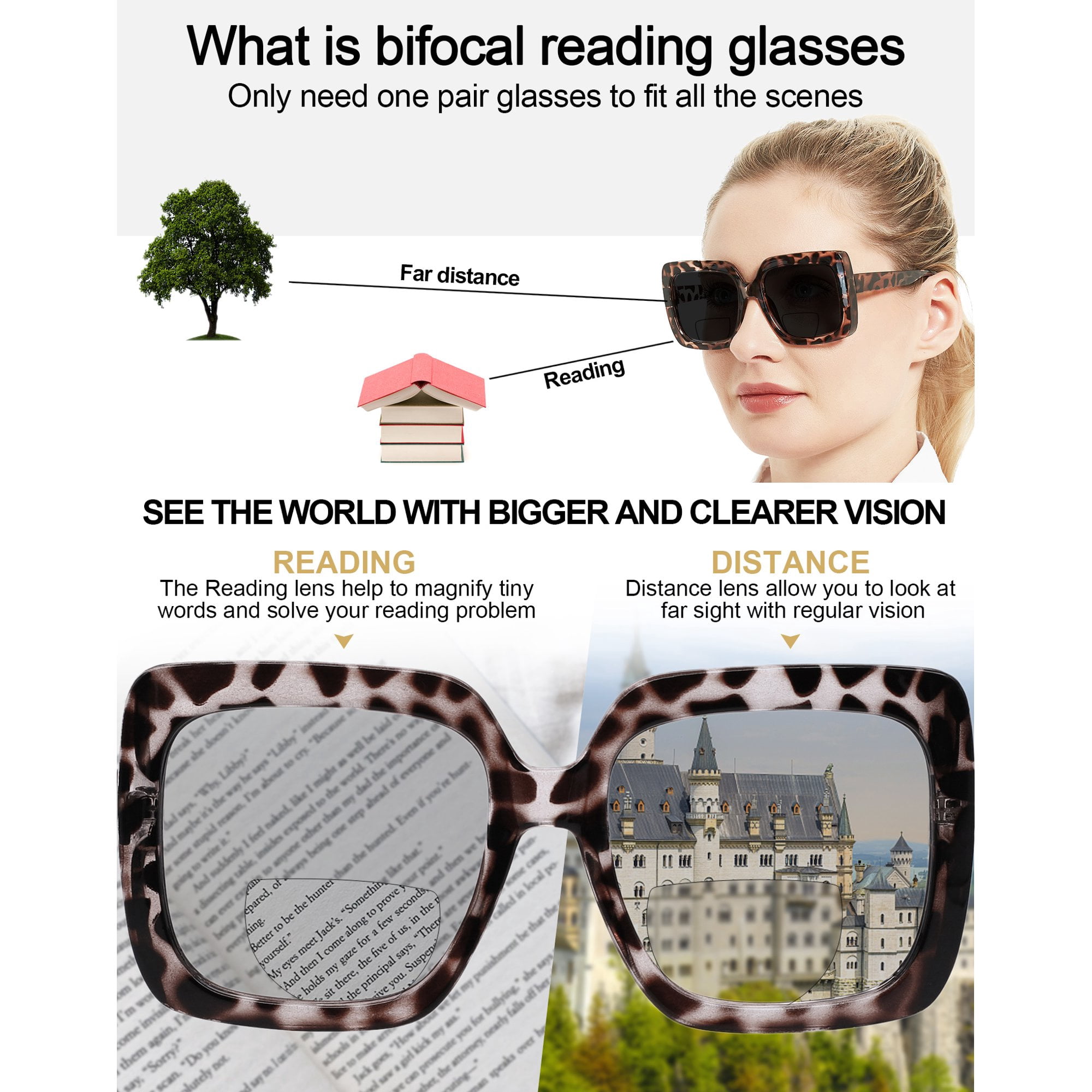 OCCI CHIARI Bifocal Sunglasses Reading Glasses Women Oversized Sunglass Readers 3.5 UV Protection Outdoor 1.0 1.5 2.0 2.5 3.0 3.5 with Acrylic Lens