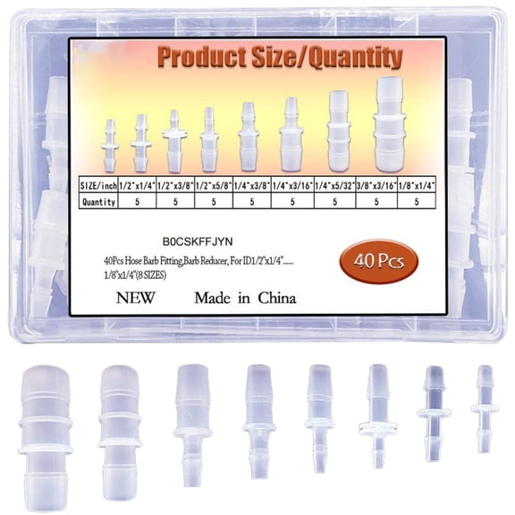 40Pcs Multiple Diameter Barb Fitting Set Chemicals Safe Tubing Pipe Reducers