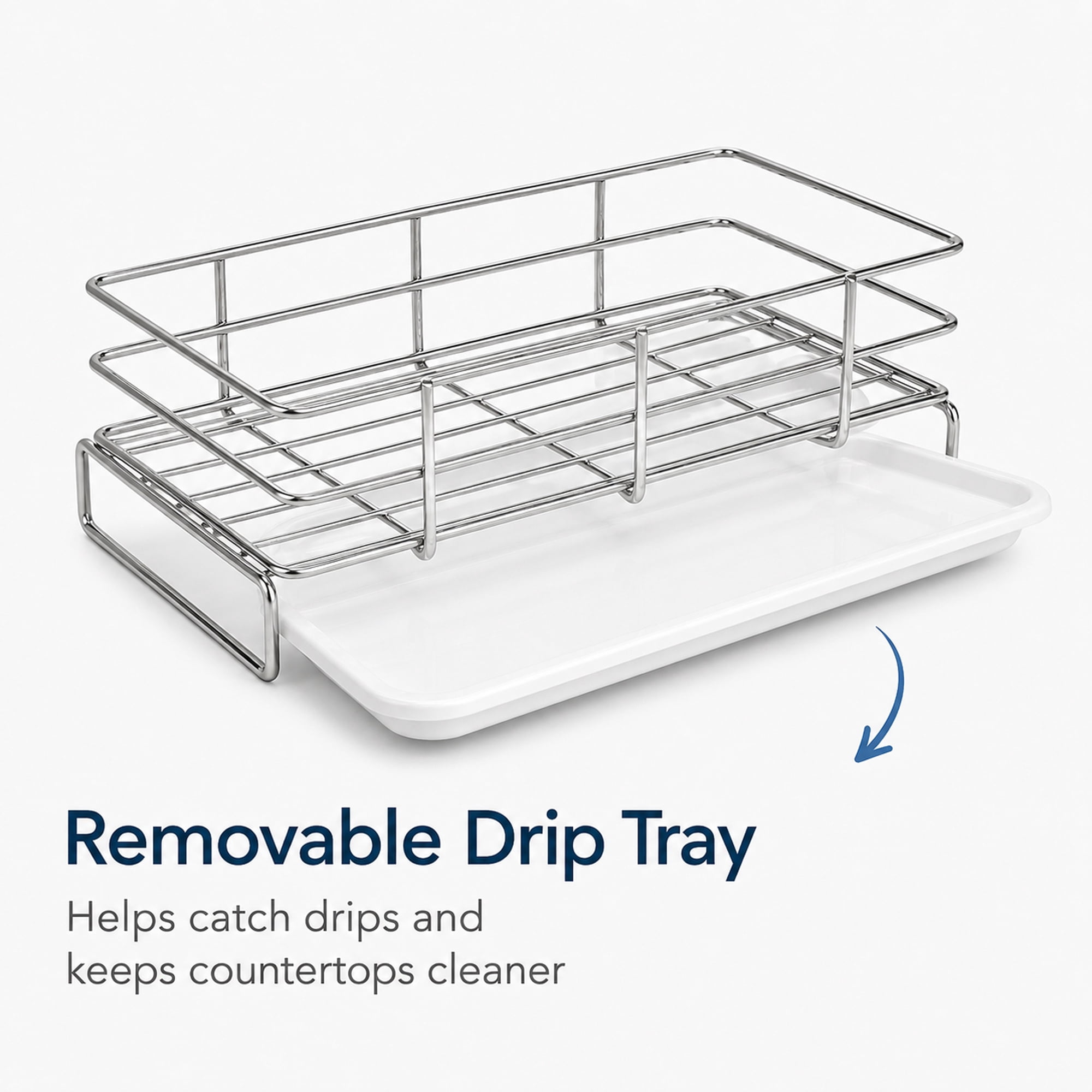 Stainless Steel Kitchen Sink Caddy with Removable Drip Tray and Bamboo Brush, Sponge and Soap Countertop Organizer