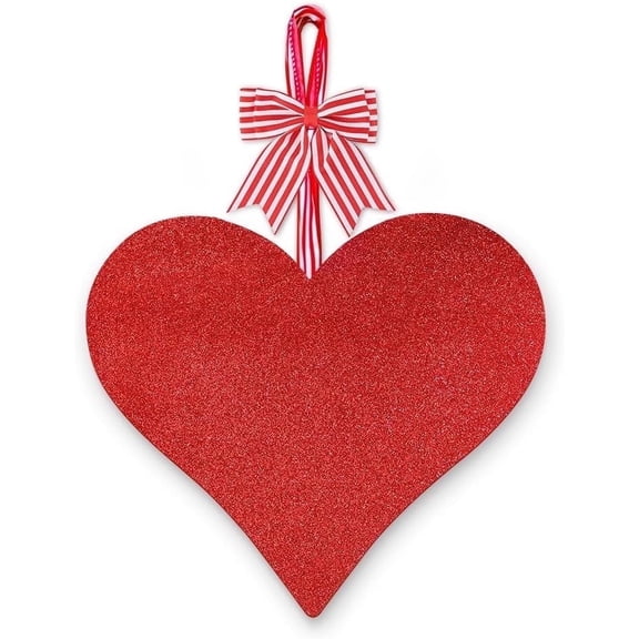 Valentines Decorations 12 Inches Door Sign Hanger Decor for Front Door Valentines Gift Red Glittery Heart Shaped Sign for Anniversary, Home, Wall, Door