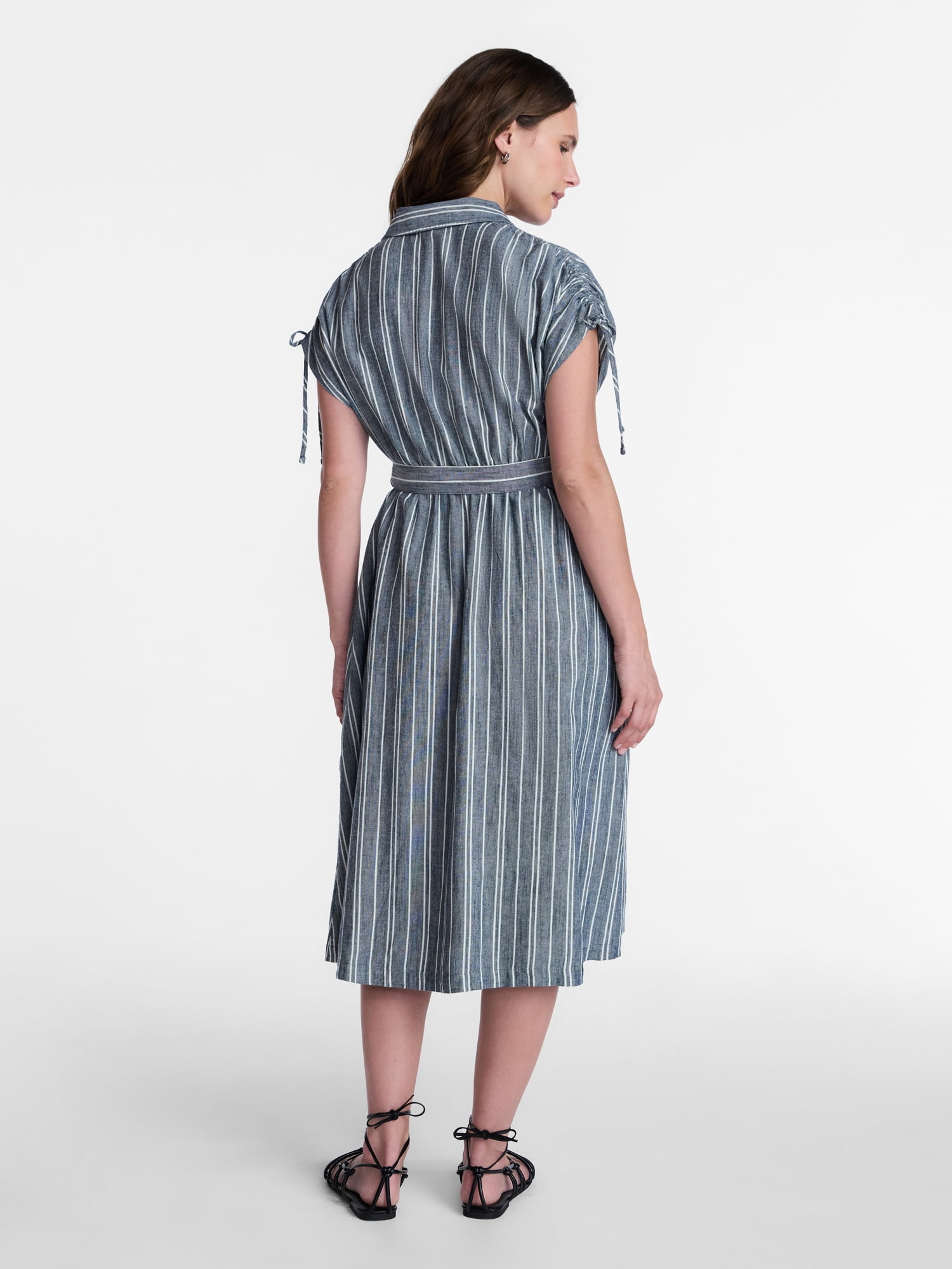 Time and Tru Women's Short Sleeve Midi Linen Shirt Dress, Sizes XS-XXXL