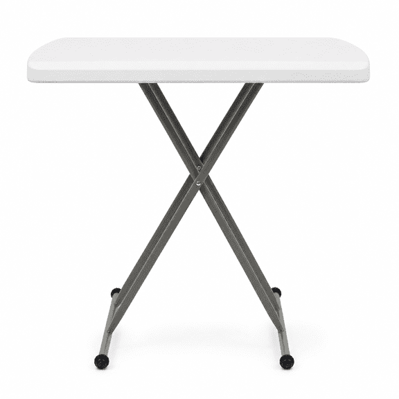 Alvantor Adjustable Folding Table, 30 x 20 in Small HDPE Portable Personal Table with Steel Legs, White Gray, Indoor Outdoor Use